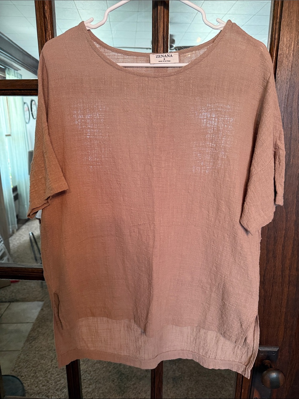 Zenana Womens Mauve Cotton Gauze Short Sleeve Relaxed Scoop Neck Top QT-1043AB